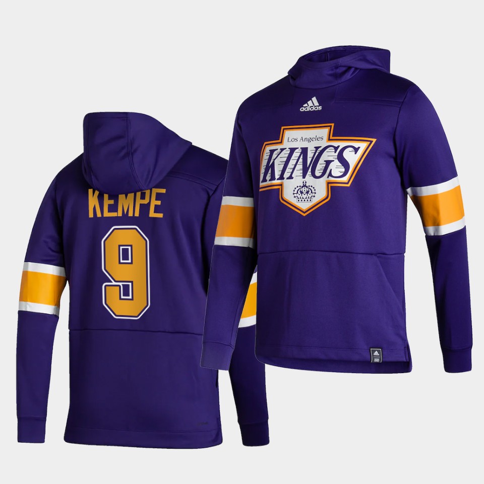 Men Los Angeles Kings #9 Kempe Purple NHL 2021 Adidas Pullover Hoodie Jersey